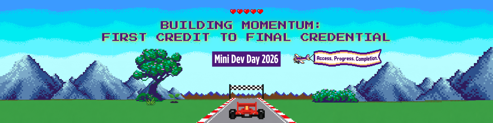 Mini dev day banner, building momentum from first credit to final credential